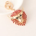 Golden cow head keychain with sparkling red rhinestones and lobster clasp accessory - Red