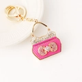 Rose red handbag keychain with sparkling rhinestones and golden metal lobster clasp - Rose Red