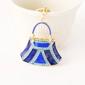 Exquisite royal blue rhinestone handbag keychain in polished gold-tone alloy finish - Blue
