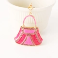 Pink rhinestone handbag keychain with gold alloy finish for luxury bag decoration - Rose Red