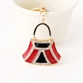 Exquisite handbag keychain in red and black enamel with sparkling white rhinestones - Burgundy