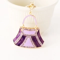 Exquisite purple crystal encrusted handbag keychain with gold alloy finish for women - Purple