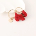 Sparkling red rhinestone puppy keychain with elegant gold-plated finish and charms - Red