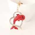 Portachiavi delfino cuore dorato con strass rossi e bianchi scintillanti - Rosso