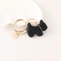 Black crystal encrusted Scottish Terrier puppy keychain with golden metal ring and charm - Black