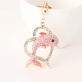 Portachiavi a cuore con delfino in strass rosa e finitura in metallo dorato - Rosa
