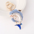 Portachiavi delfino dorato con strass blu e finitura smaltata su piatto ceramica - Blu