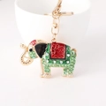 Elephant keychain with gold plating and colorful rhinestones for backpack accessories - Green