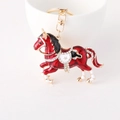 Portachiavi a cavallo con smalto rosso e strass argentati su base in metallo oro - Rosso