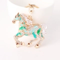 Portachiavi a forma di cavallo in smalto dorato con strass brillanti per borse - Verde