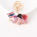 Pink rhinestone elephant keychain with Thailand flag and colorful enamel finish - Pink
