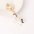 Elegante portachiavi a forma di cavallo bianco e oro con cristalli e smalto - Bianco