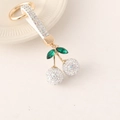 Porte-clés cerise créatif avec lanière en strass blanc et anneau en métal doré - Blanc avec Sangle en Strass