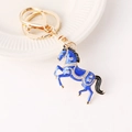 Portachiavi dorato con ciondolo a forma di cavallo in smalto blu e strass brillanti - Blu Reale