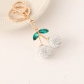 Porte-clés cerise créatif avec strass blancs et pendentif doré pour sac à main - Porte-clés de Base Blanc