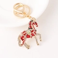 Gouden pony sleutelhanger met kristallen en rood emaille voor handtas decoratie - Rood