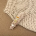 Close-up of pink velvet hair clip with golden butterfly sequins and a sparkling rhinestone - Pink Woolen Yarn Butterfly Clip