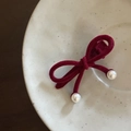 Elegant wine red velvet bow hair clip with faux pearl accents for women - Red Bowknot With Double Artificial Pearls