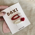 Cute plush hair clip set with red hearts and white pom poms for women and girls - Red Teardrop And White Heart Plush Set (1#)