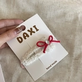 Detailed close-up of handmade cream plush hair clip with red bow and sparkling rhinestone - Red Bowknot With White Plush Style (8#)