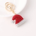 Christmas hat keychain with red and white sparkling crystals on gold metal finish - Red Christmas Hat