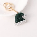 Sparkling Christmas hat keychain with green and white rhinestones and golden metal ring - Green Christmas Hat