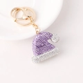Sparkling purple rhinestone Christmas hat keychain with golden metal clasp and ring - Purple Christmas Hat