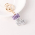 Rhinestone Christmas boot keychain pendant in purple and silver with gold-tone metal clasp - Purple Christmas Sock