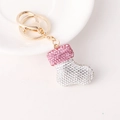 Sparkling pink rhinestone Christmas stocking keychain with gold-plated lobster clasp charm - Pink Christmas Sock