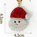 Sparkling Santa Claus rhinestone keychain with gold metal hook and size dimensions - Red Christmas Hat with Eyes