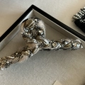 Exquisite woven chain hair claw clip with heart rhinestones and pearl bead accents - Champagne Braided Cross Claw Clip
