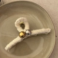 Molla per capelli in lana beige con bottoni in metallo oro e argento su vassoio - 2# A Righe Bianco Crema