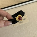 French vintage black elastic hair tie with golden heart pendant and deep red stone - Heart Hair Tie