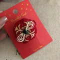 Traditional Chinese red plush hair clip with golden embroidery for Year of the Dragon - Large Round Gold Label Style