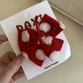 Rode pluche harikstrik met witte stippen handgemaakt op een displaykaartje kids - Stijl 7 Grote Rode Strik Witte Stippen