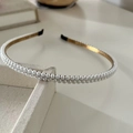 Diadema elegante de doble fila de perlas con montura dorada y puntas protectoras - 3# Diadema de perlas