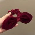 Französischer Haargummi aus burgunderfarbenem Samt mit Schleife für elegante Frisuren - 2# Rote Schleife Haargummi