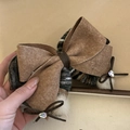 Vintage brown lace bow hair claw clip with knit texture and heart rhinestone pendant details - Large Milk Tea Bow Hair Clip