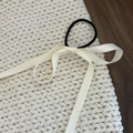 Elegant cream satin bow hair tie with black elastic band on a warm wooden background - Small Bow Hair Tie / White