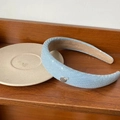 Light blue headband with white sequins and silver buckle, elegant padded plaid design - 15# Blue Sequin Pendant Headband