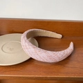 Pink tweed padded headband featuring classic woven texture for an elegant high-crown look - Pink Stripe
