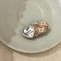 Pink and white tweed heart hair clip with silver metal detail and rhinestone - Pink Tweed Weave Silver Heart