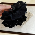 Elegante pinza per capelli grande in pizzo nero con ricamo a balze per capelli folti - Molla per Capelli Stile Scrunchie Nero / Nero