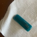 Deep teal rectangular acetate hair clip with gold Barrette La France lettering on canvas - Blue Square Hair Clip