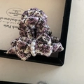 Eleganter Tweed-Haarclip in Violett mit weißen Perlen und Goldfäden für Damen - Lila Schleife Haarklaue (8#)