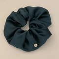 Elegant peacock blue satin oversized scrunchie with glossy texture and metal charm - Blue Large Scrunchie