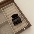 Detailopname van een grote amberkleurige haarklem van hars in een houten juwelendoos - Kleine klem / 5# Schildpad