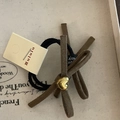 French style leather heart bow hair tie with elastic band and gold metal heart charm - Olive Green Bowknot Hair Tie (2#)