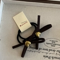 Detailed macro view of brown velvet bow hair ties with gold heart charms - Khaki Bowknot Hair Tie (3#)