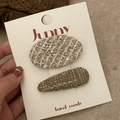 Détail de barrettes en tweed de style coréen avec paillettes sur carte de présentation - 7# Thé au Lait Blanc Rayé Strass